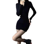 Damen figurbetontes Minikleid mit modernem Reißverschluss und Rippstruktur