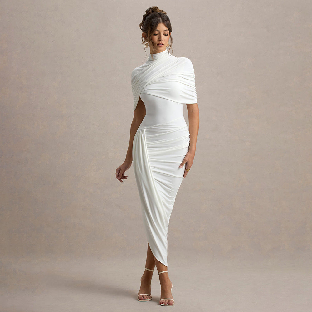 Damen Elegantes Maxi-Kleid mit asymmetrischen Rüschendetails R&B