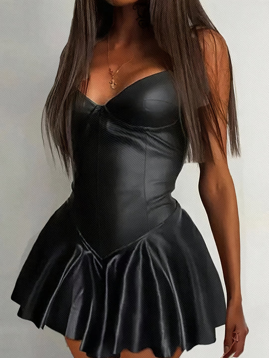 Damen Glamouröses Kunstlederkleid mit schwingendem Rock R&B
