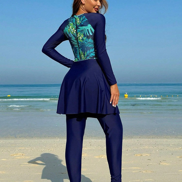 Damen Sportlicher Badeanzug mit Longsleeve und Rock R&B