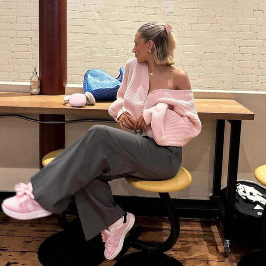 Damen weicher Strickcardigan mit Knöpfen und lässigem Schnitt R&B