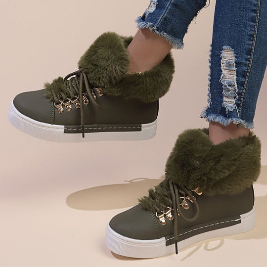 Damen Flauschige Sneakers mit Warmfutter und modischer Schnürung R&B