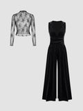 Damen elegante Spitzenbluse mit schmalem Schnitt und weitem Hosenanzug R&B