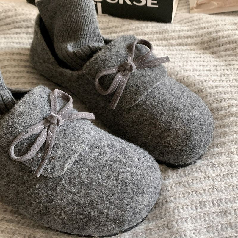 Damen warme Filz-Pantoffeln mit dekorativem Schleifen-Design R&B