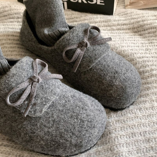 Damen warme Filz-Pantoffeln mit dekorativem Schleifen-Design R&B