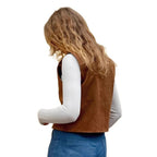 Damen Modische Wildlederweste mit eleganten Knopfdetails R&B
