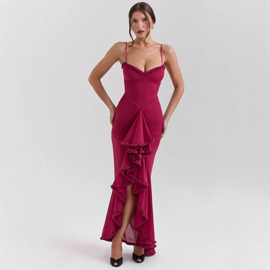 Damen Bodycon Abendkleid mit Rüschen und seitlichem Schlitz R&B