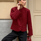 Damen Modische Jacke mit hochgeschlossenem Kragen und Knopfdetails R&B