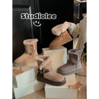 Damen modische Booties mit weichem Kunstfellkragen und praktischem Schnallenverschluss R&B