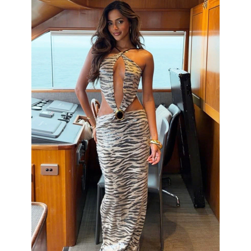 Damen Figurbetontes Kleid mit auffälligem Cut-Out und Glitzerakzenten R&B