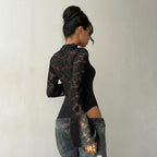 Damen Body mit transparenten Spitzenärmeln und R&Brnem Cut-Out R&B