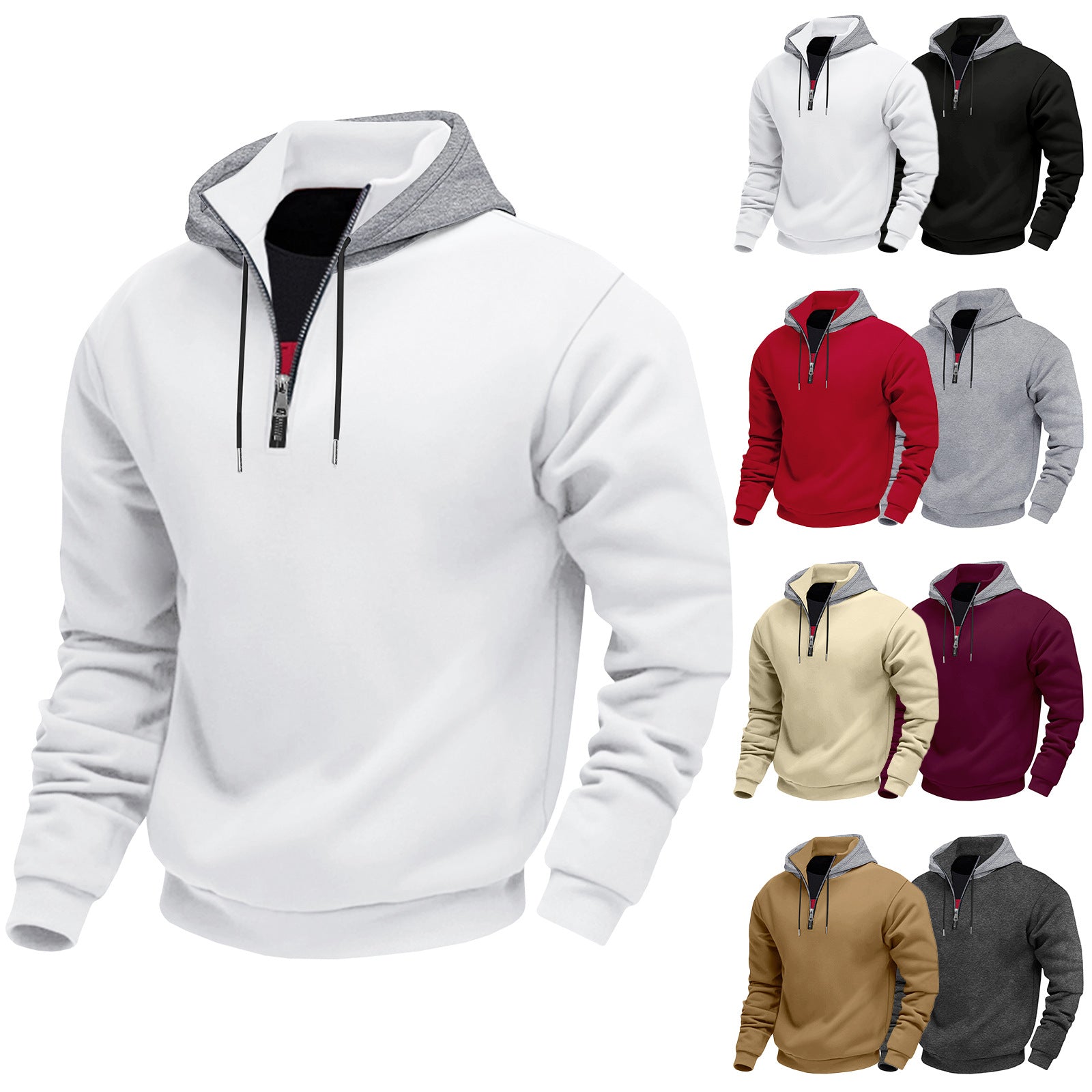 Herren Kapuzenpullover mit halbem Reißverschluss und kontrastierendem Innenfutter R&B
