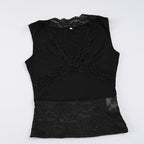 Damen-Spitzen-Tanktop mit tiefem V-Ausschnitt und dekorativen Rüschendetails R&B