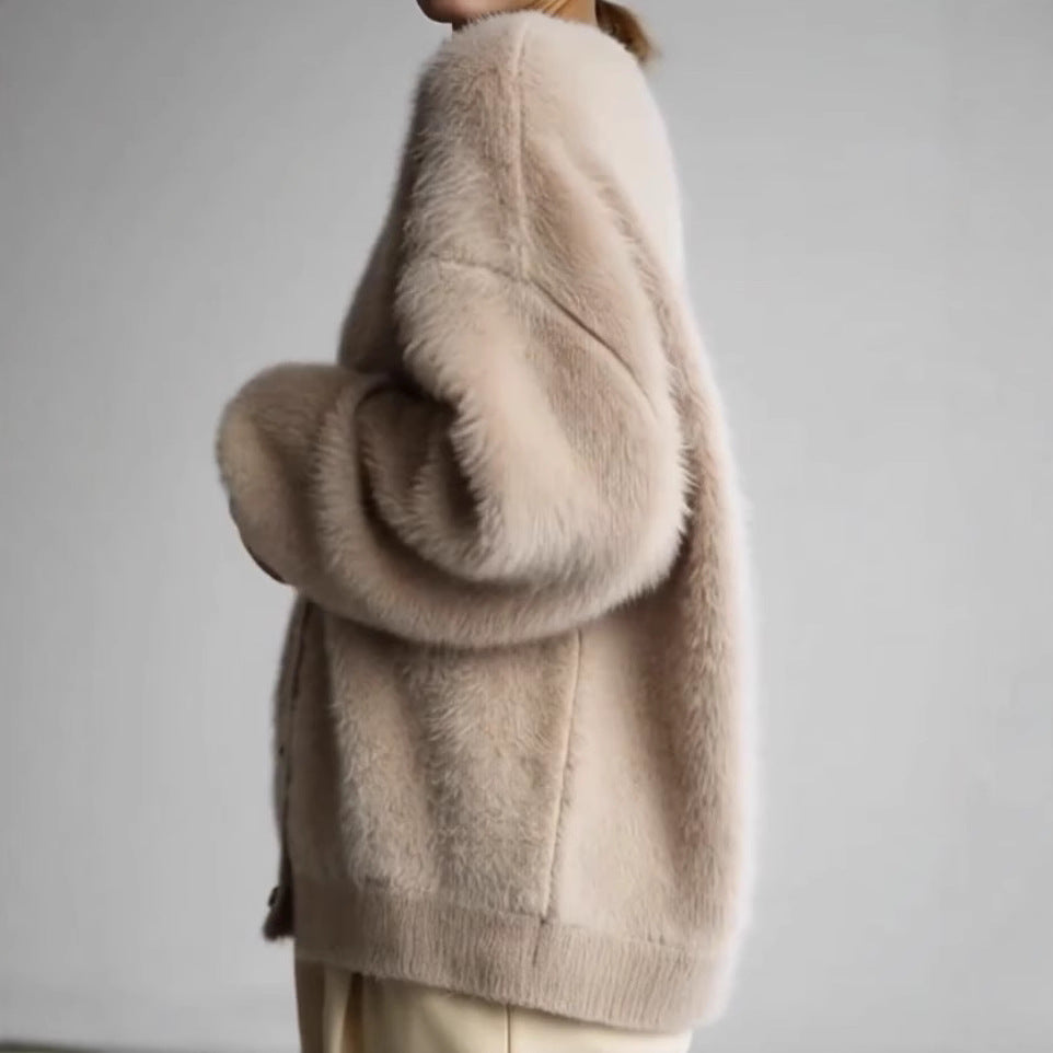 Damen Flauschiger Cardigan mit eleganten Knöpfen und weiter Passform R&B