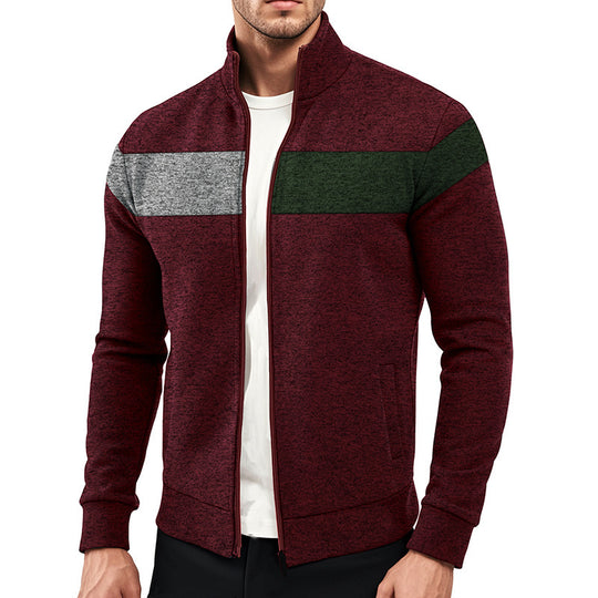 Herren sportlicher Stehkragenpullover mit kontrastierenden Farbbereichen und hochwertiger Baumwolle R&B
