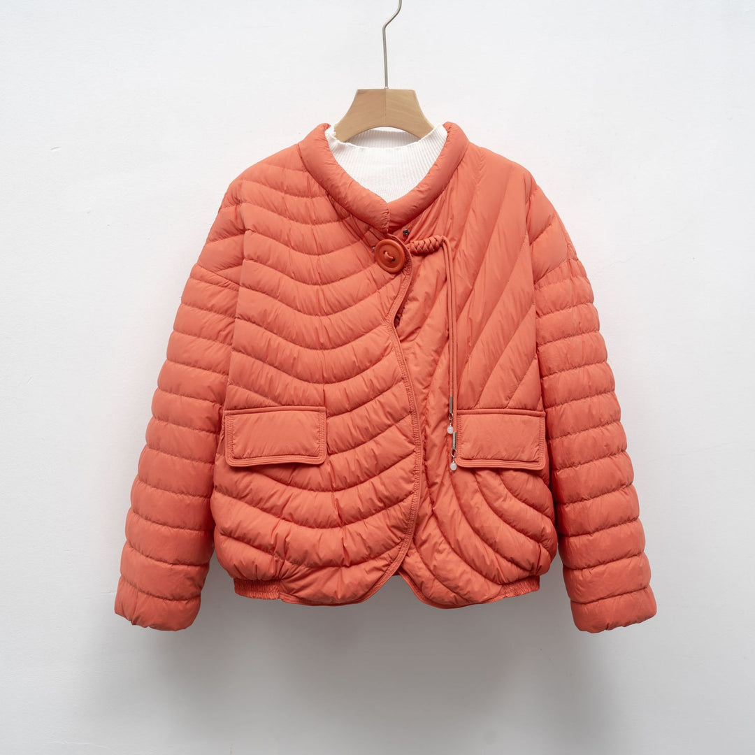 Damen modische Steppjacke mit asymmetrischem Schnitt und praktischen Taschen R&B