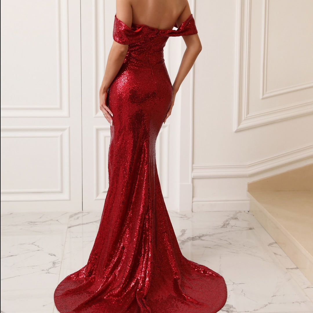 Damen Glitzerndes Abendkleid mit tiefem Ausschnitt und hoher Seitenschlitze R&B