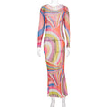 Damen Langarm Maxikleid mit buntem Muster R&B