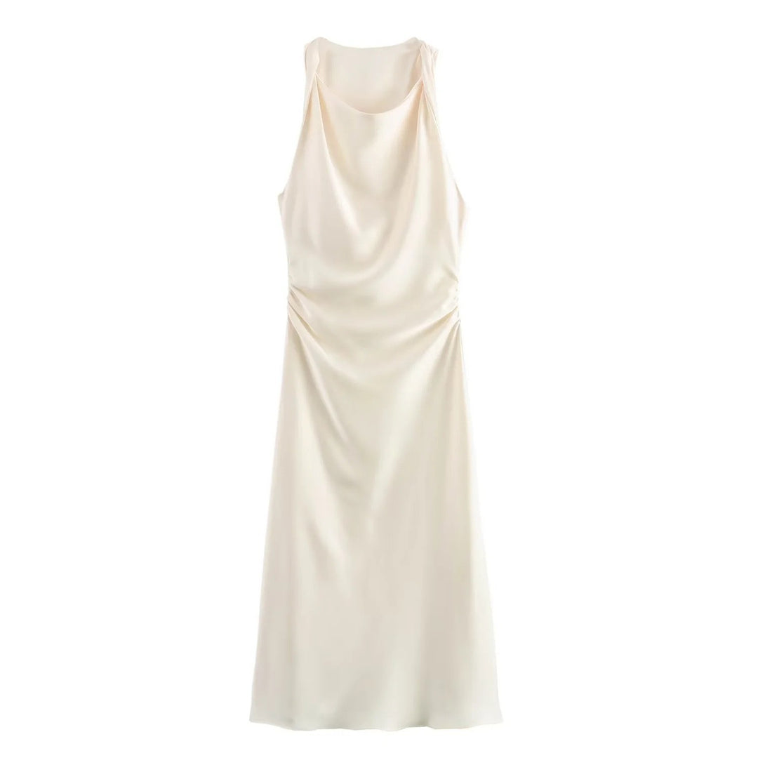 Damen Satin Maxikleid mit tiefem Rückenausschnitt