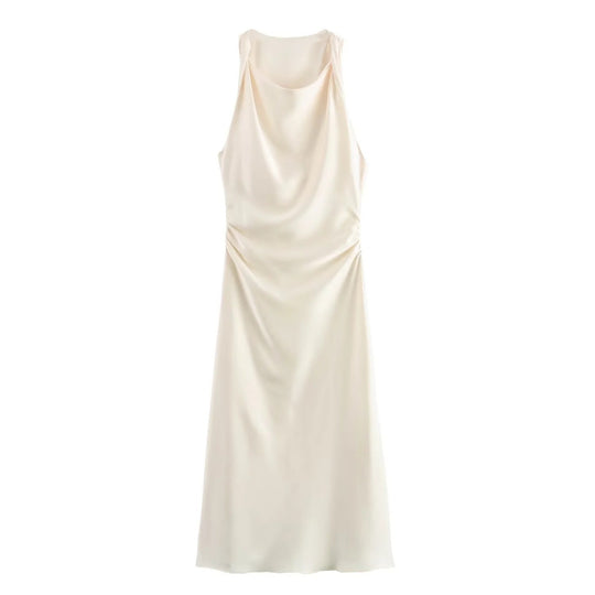 Damen Satin Maxikleid mit tiefem Rückenausschnitt