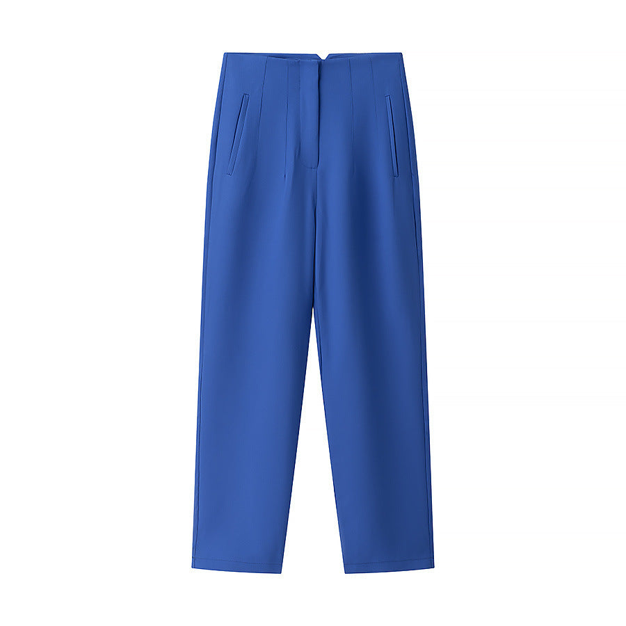 Damen elegante Hochbundhose mit feinen Falten und praktischen Taschen R&B