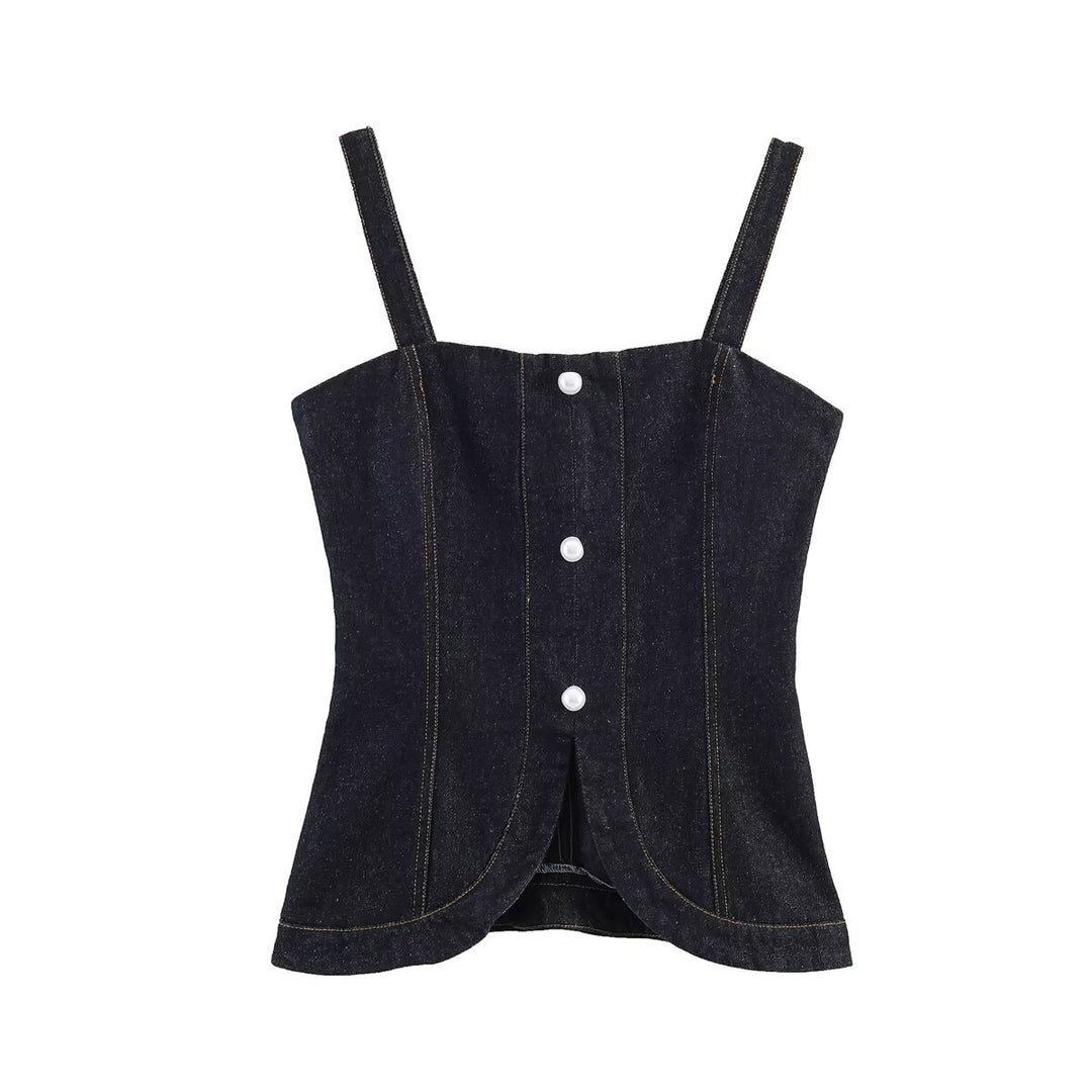 Damen Denim-Cami mit tailliertem Schnitt und dekorativen Knöpfen R&B