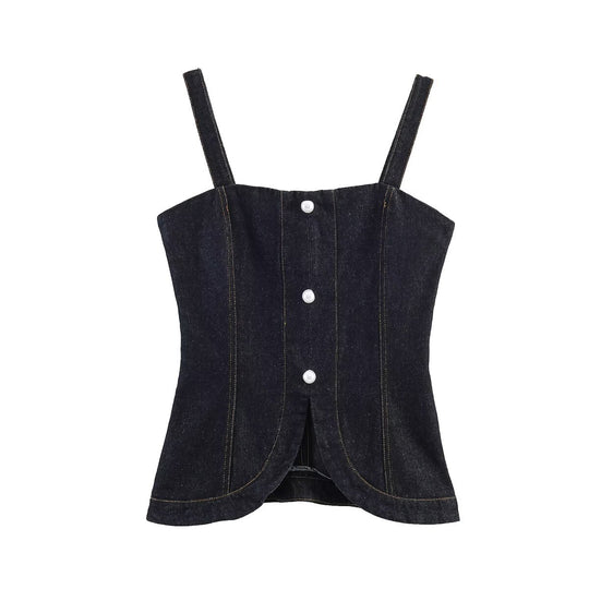 Damen Denim-Cami mit tailliertem Schnitt und dekorativen Knöpfen R&B
