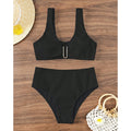 Damen Hochgeschnittener Bikini mit elegantem Rippendesign und moderner Schnalle R&B