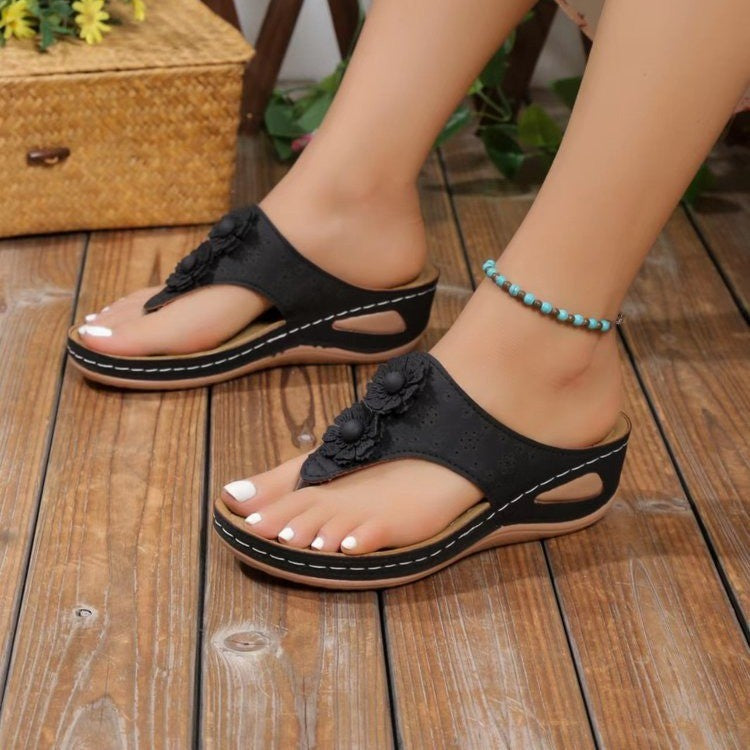 Damen Zehentrenner-Sandalen mit floralem Design und anatomischem Fußbett R&B
