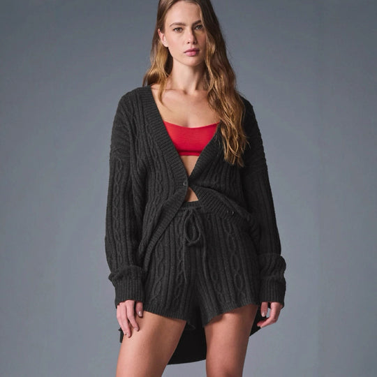 Damen Grobstrick Cardigan mit lässigem Schnitt und weichen Ärmeln R&B