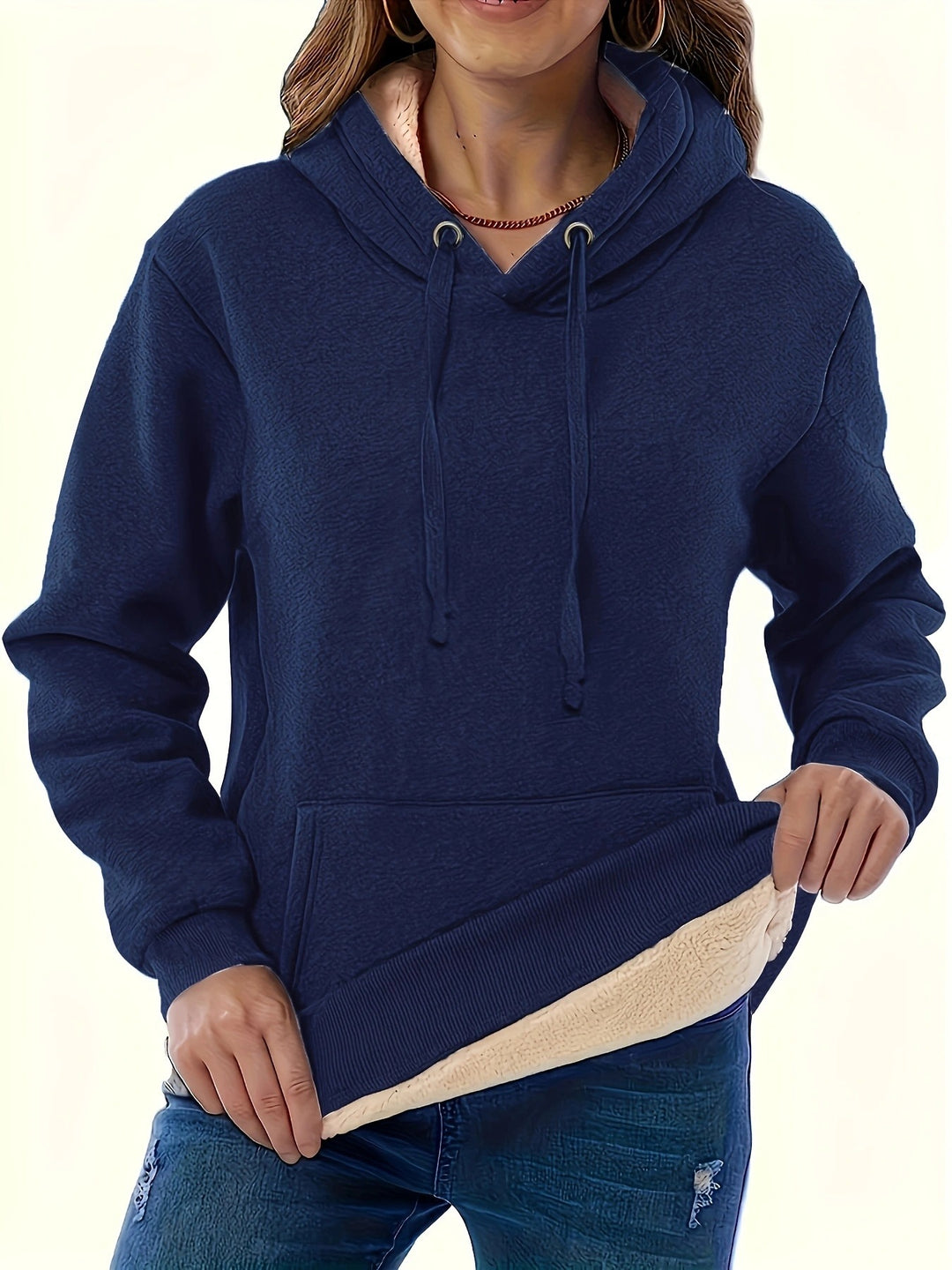 Damen kuscheliger Kapuzenpullover mit weichem Innenfutter und praktischen Kängurutaschen R&B