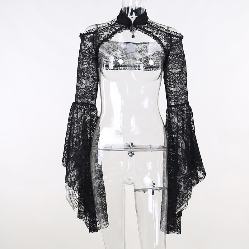 Damen figurbetonte Bluse mit Rüschendetails und Schnürung R&B