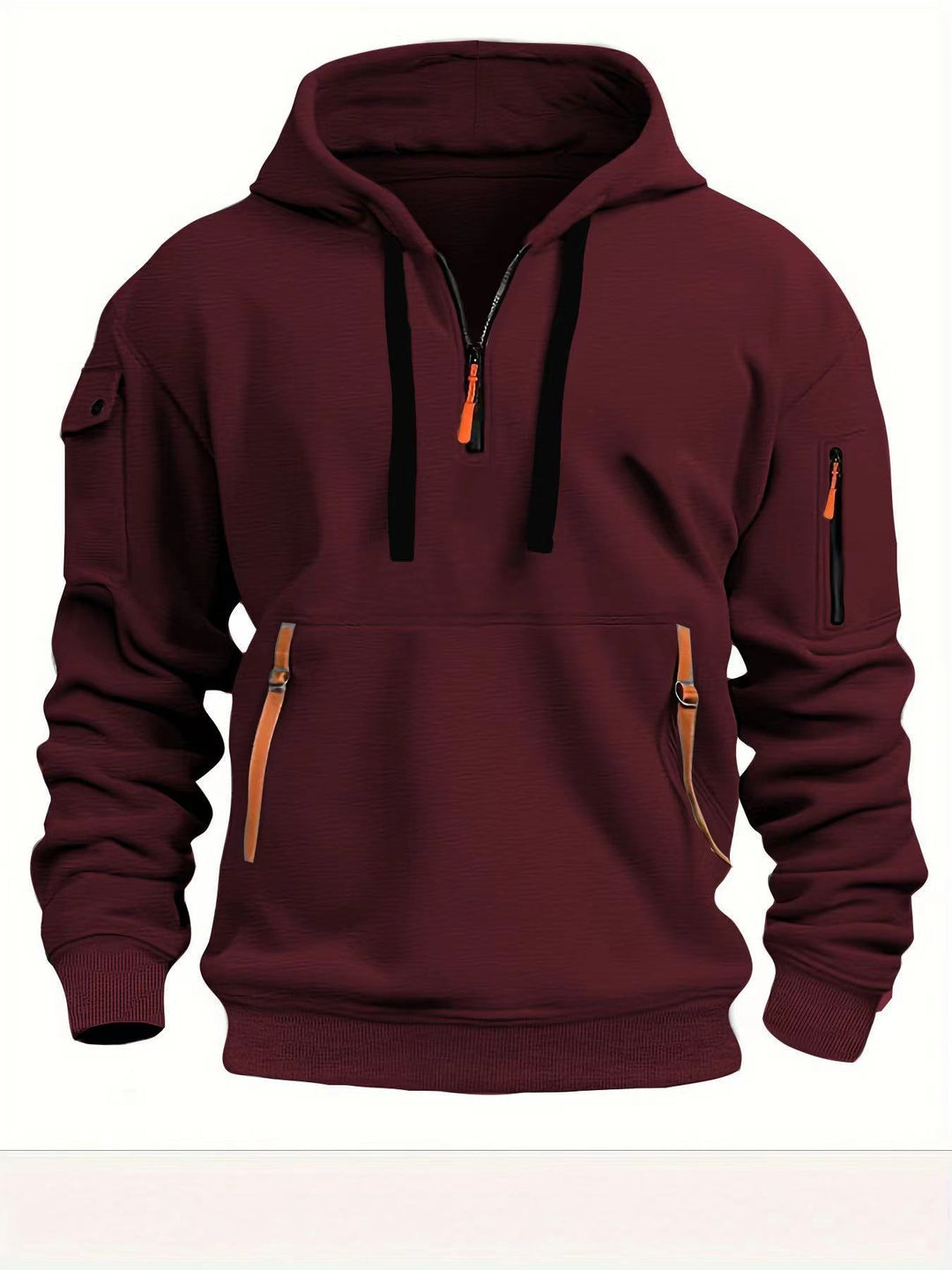 Herren Praktischer Kapuzenpullover mit seitlichem Reißverschluss und vielseitigen Taschen R&B
