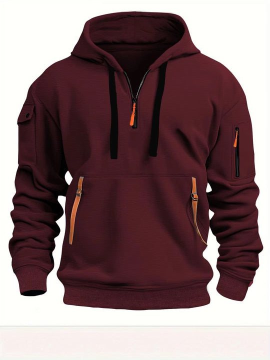 Herren Praktischer Kapuzenpullover mit seitlichem Reißverschluss und vielseitigen Taschen R&B