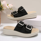 Damen Sandalen mit doppeltem Riemen und modischen Schnallen R&B