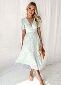 Damen Midi-Kleid mit grafischem Auschnitt und Puffärmeln R&B