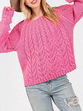 Damen Grobstrickpullover mit voluminösen Ärmeln und feinem Lochmuster R&B