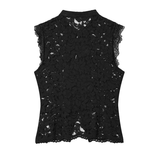 Damen-Spitzenoberteil mit traditionellem Stehkragen und eleganten Knopfdetails R&B