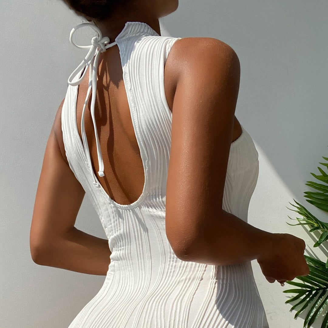 Damen Eleganter Hochkragen-Badeanzug mit feinen Rippendetails R&B