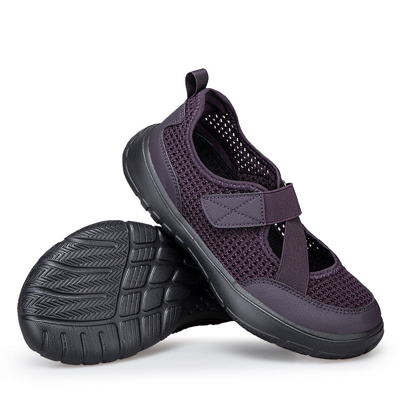 Damen nan atmungsaktive Strick-Riemchensneaker mit Klettverschluss gepolsterter Komfortsohle und flexibler Profillaufsohle R&B