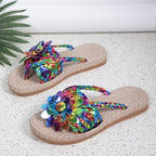 Damen Zehentrenner-Sandalen mit dekorativen Blütenapplikationen und rutschfester Sohle R&B
