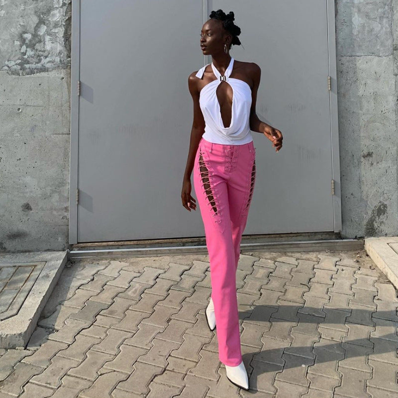 Damen Crop-Top mit innovativem Cut-Out-Design und langen Ärmeln R&B