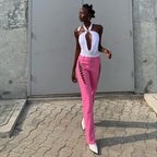 Damen Crop-Top mit innovativem Cut-Out-Design und langen Ärmeln R&B