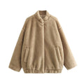 Damen kuschelige Fleece-Jacke mit hohem Kragen und praktischen Eingrifftaschen