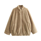 Damen kuschelige Fleece-Jacke mit hohem Kragen und praktischen Eingrifftaschen