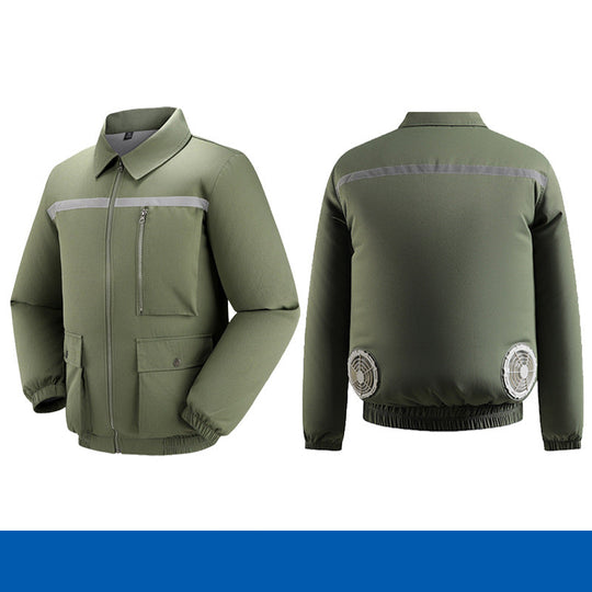 Herren nan belüftete Kühlarbeitsjacke mit seitlichen USB-Lüftern, reflektierendem Bruststreifen und multifunktionalen Taschen R&B
