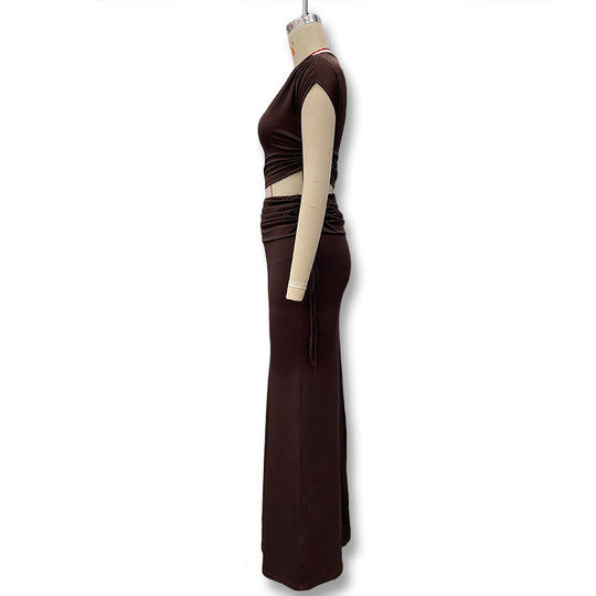 Damen Langarm-Maxikleid mit asymmetrischem Schnitt und elegantem Oberteil R&B