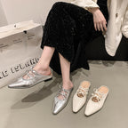 Damen Elegante Mules mit glänzendem Obermaterial und verspielten Schleifen R&B
