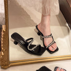 Damen Elegante Slingback-Pantoletten mit funkelnden Verzierungen und modischem Absatz R&B