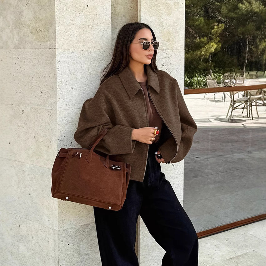 Damen Kapuzenjacke im Vintage-Stil mit oversized Schnitt und Reißverschluss R&B
